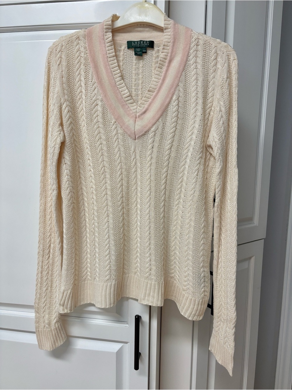 Vintage LAUREN Ralph Lauren 100% Silk Cable Knit Cricket Tennis Sweater sz P / M